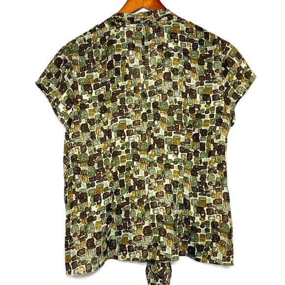 Kasper Sport L Green Print Top Tied Abstract Wearable Art Ugly Funky Office Work - Picture 3 of 8